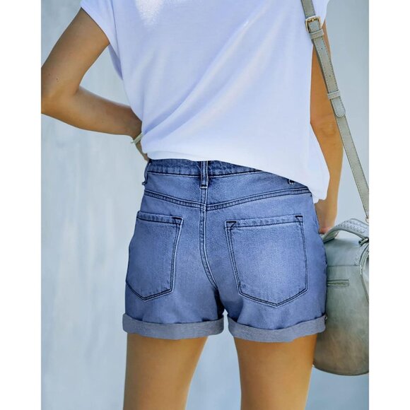 Women's Cut Off Denim Jean Shorts Ripped Distressed - Picture 3 of 4